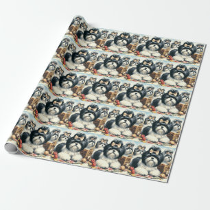 Cute Vintage Shih-Tzu Painting Wrapping Paper