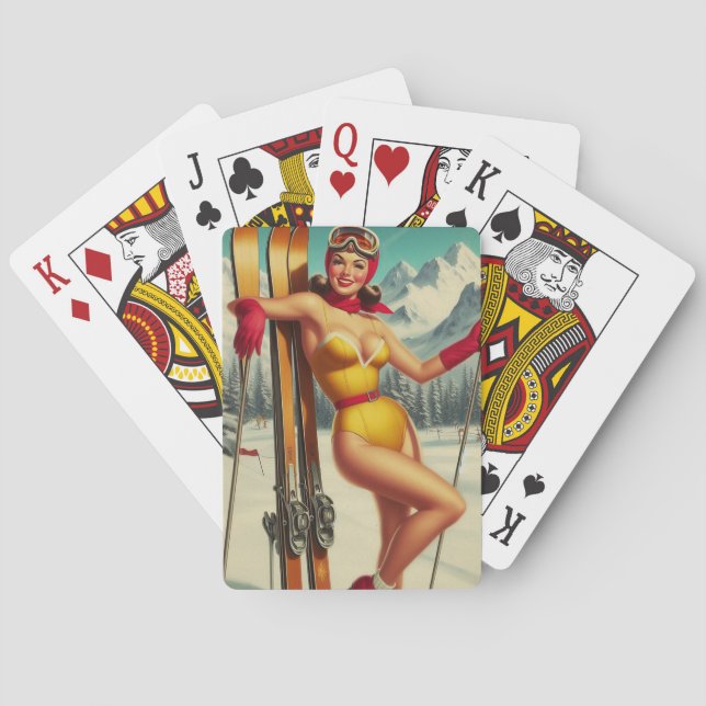 Cute Vintage Ski Pin Up Poker Cards (Back)