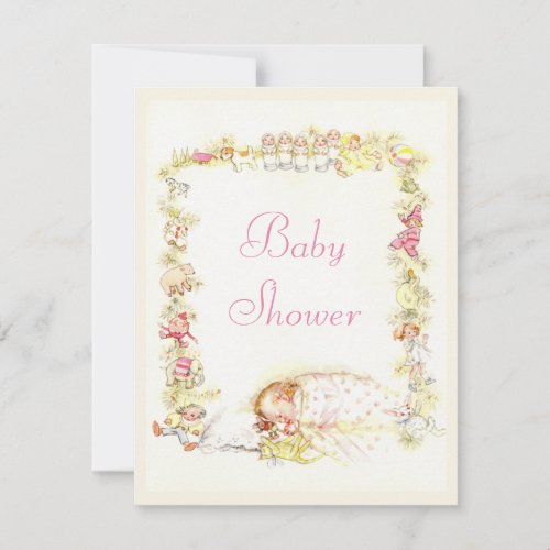 Cute Vintage Sleeping Baby Girl  Toys Baby Shower Invitation