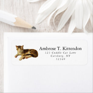 Cute Vintage Sleepy Nap Brown and White Tabby Cat Label