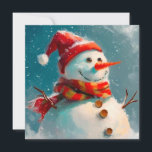 Cute Vintage Snowman Christmas Card<br><div class="desc">Not much is cuter for a vintage watercolor Christmas card than our whimsical merry snowman. He's got Santa's hat on, a great retro scarf, and of course a carrot nose. Happy he is, with his buttons and stick arms. On the reverse of this square flat card is the traditional greeting,...</div>