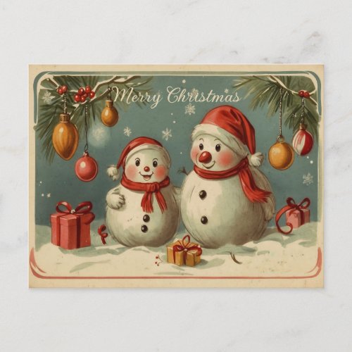 Cute Vintage Snowman Christmas Holiday Postcard