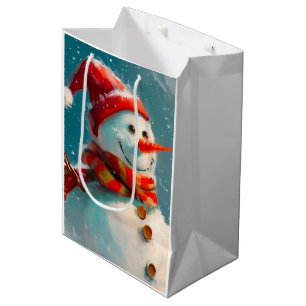 Cute Vintage Snowman Christmas Medium Gift Bag