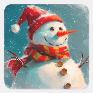 Cute Vintage Snowman Christmas Square Sticker