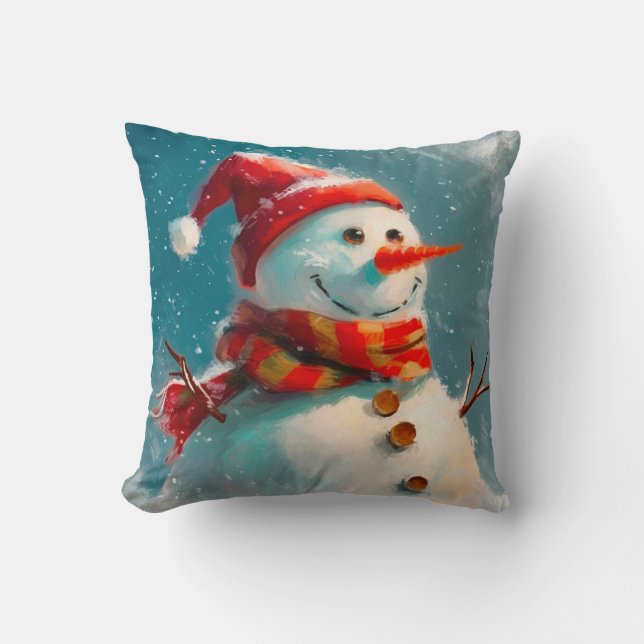 Cute Vintage Snowman Christmas Throw Pillow (Front)