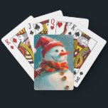 Cute Vintage Snowman Classic Playing Cards<br><div class="desc">A cute little vintage snowman says "It's Christmastime!". For you or makes a fun gift or stocking stuffer for your card-playing friends during the yuletide season. He's got Santa's hat,  a warm fluffy scarf,  and a carrot nose. When you look at him,  you gotta smile.</div>