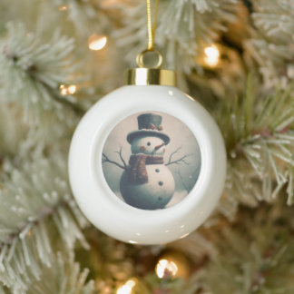 Cute Vintage Snowman for Snowy Christmas Ceramic Ball Christmas Ornament