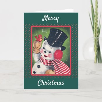 Cute Vintage Snowman Retro Christmas Holiday Card by TS_Squared at Zazzle