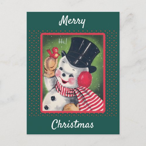 Cute Vintage Snowman Retro Christmas Postcard