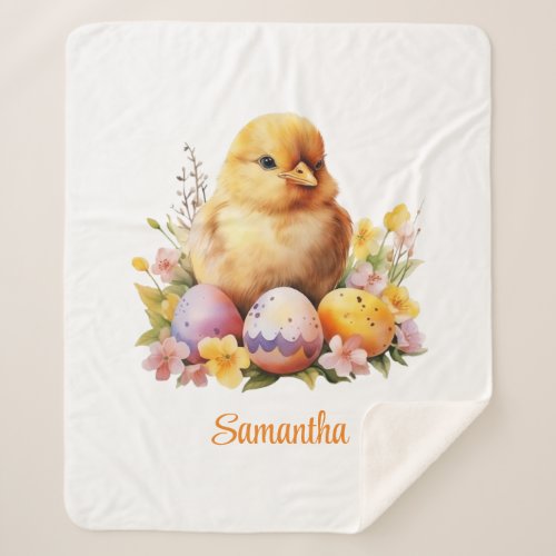 Cute Vintage Spring Easter Chick In Eggs Sherpa Blanket