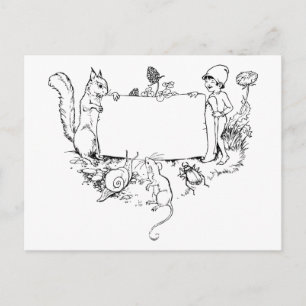 Cute Vintage Squirrel Snail Bug Wildlife Border Postcard