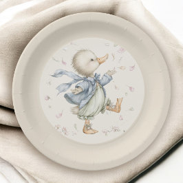 Cute Vintage Storybook Ducky Baby Shower Paper Plates