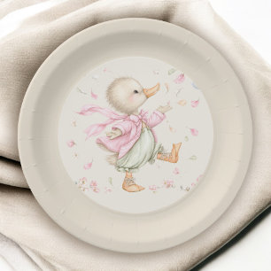 Cute Vintage Storybook Ducky Girl Baby Shower  Paper Plates