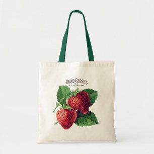 Cute Vintage Strawberry Berry Fruit Add Your Name Tote Bag