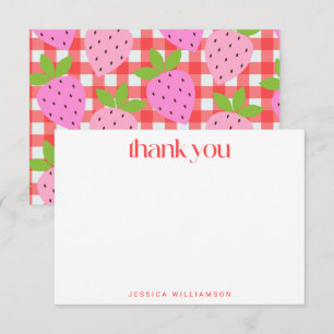 Cute Vintage Strawberry Plaid Custom Baby Shower Thank You Card