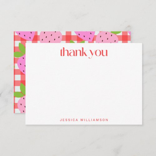 Cute Vintage Strawberry Plaid Custom Baby Shower Thank You Card