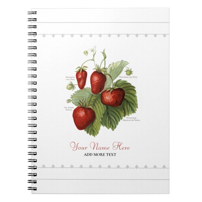 Cute Vintage Strawberry Varieties Add Your Name Notebook (Front)