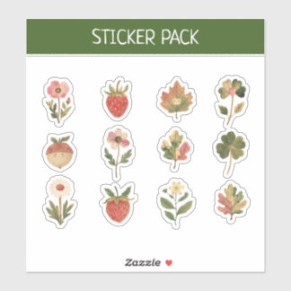 Cute Vintage Strawberry & Wildflower Sticker Sheet