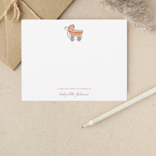 Cute Vintage stroller Baby girl Flat Thank You Card