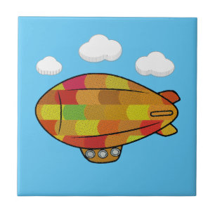 Cute Vintage Style Blimp Balloon Drawing Ceramic Tile