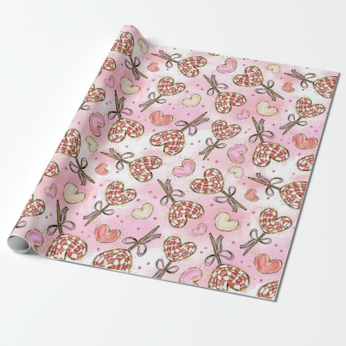 Cute Vintage Style Heart Candy Sucker Valentines Wrapping Paper