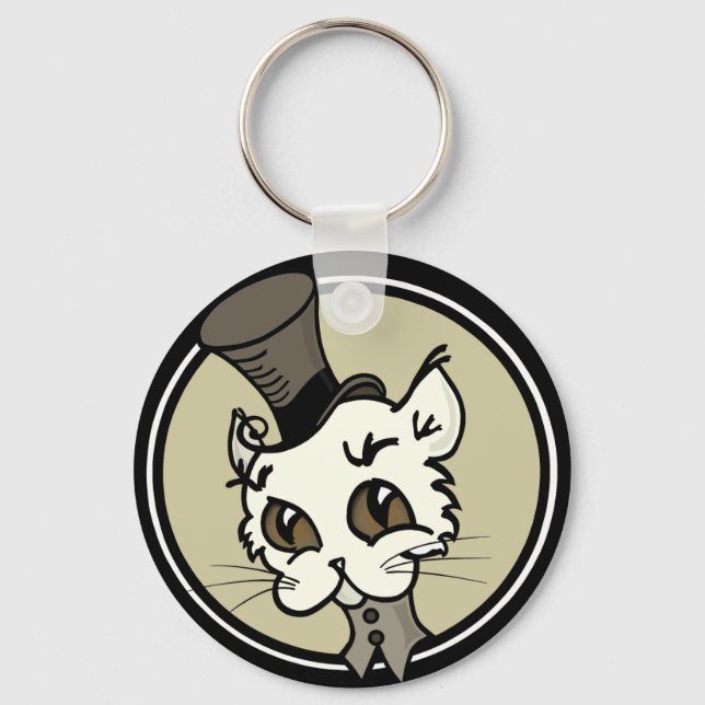 CUTE VINTAGE STYLE KITTY CAT ROUND KEY CHAIN (Front)