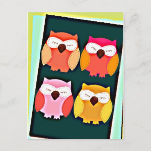 Cute Vintage Style Multi Colored Owls Postcard