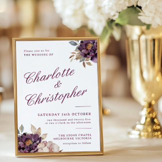 Cute vintage style wedding invitation, purple flow