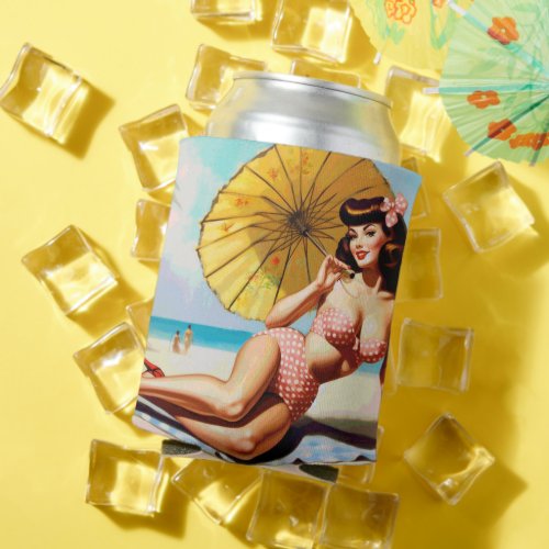 Cute Vintage Summer Pin Up Can Cooler