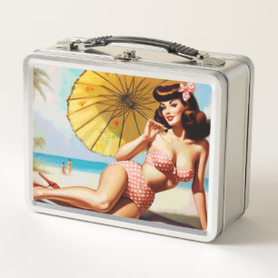Cute Vintage Summer Pin Up Metal Lunch Box