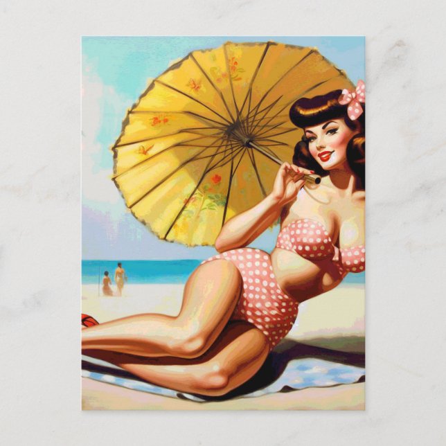 Cute Vintage Summer Pin Up Postcard (Front)