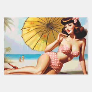 Cute Vintage Summer Pin Up Wrapping Paper Sheets