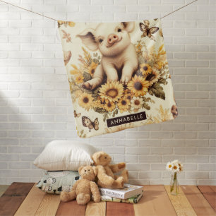 Cute Vintage Sunflower Pig Pattern Baby Blanket