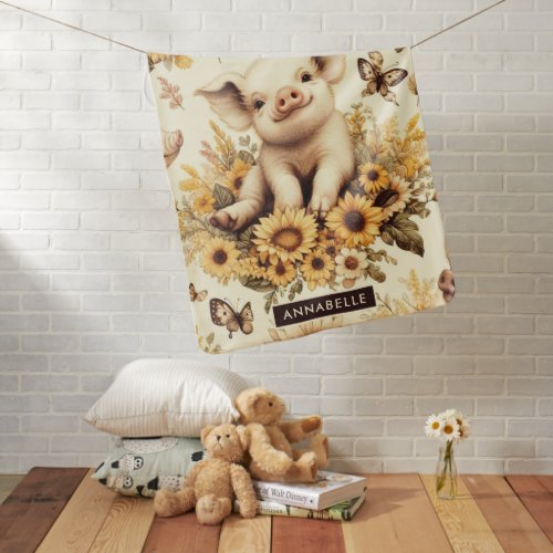 Cute Vintage Sunflower Pig Pattern Baby Blanket
