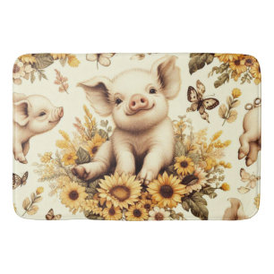 Cute Vintage Sunflower Pig Pattern Bath Mat