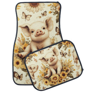 Cute Vintage Sunflower Pig Pattern Car Floor Mat
