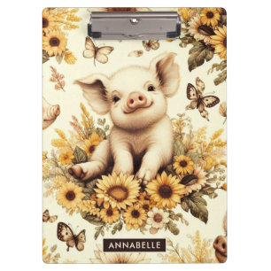 Cute Vintage Sunflower Pig Pattern Clipboard