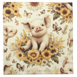 Cute Vintage Sunflower Pig Pattern Cloth Napkin
