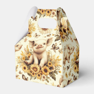 Cute Vintage Sunflower Pig Pattern Favor Boxes