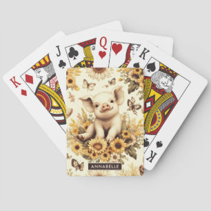 Cute Vintage Sunflower Pig Pattern Poker Cards