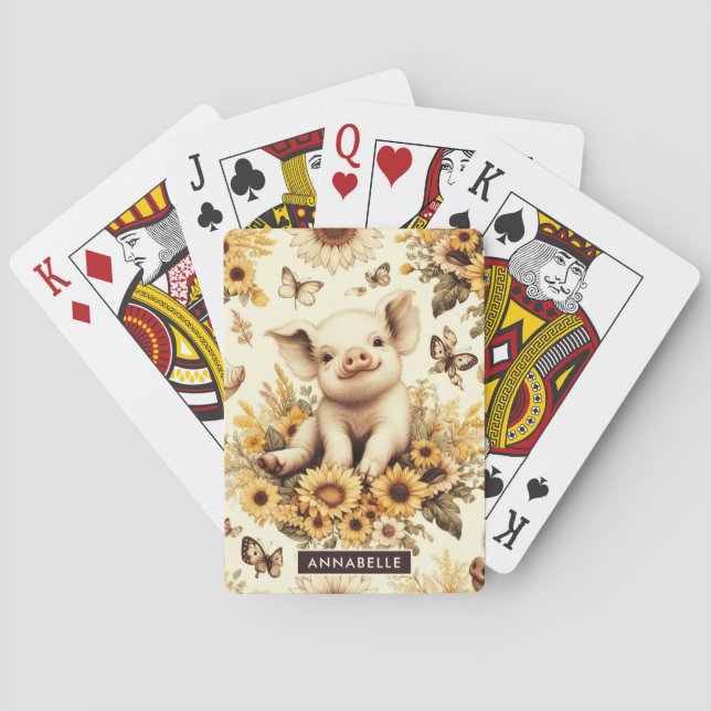 Cute Vintage Sunflower Pig Pattern Poker Cards (Back)