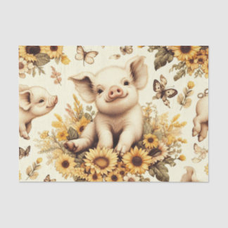 Cute Vintage Sunflower Pig Pattern Tissue Paper