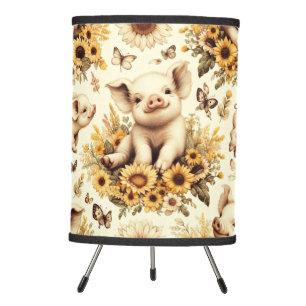 Cute Vintage Sunflower Pig Pattern Tripod Lamp