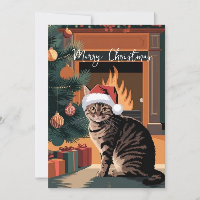 cute vintage tabby cat christmas card (Front)