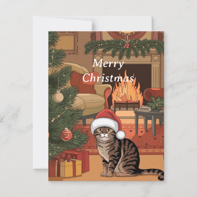 cute vintage tabby cat christmas card (Front)