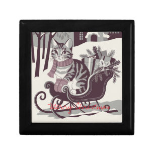 cute vintage tabby cat christmas card gift box