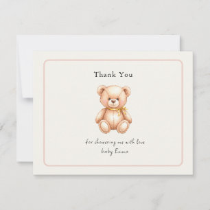 Cute Vintage Teddy Bear Baby Girl Shower Thank You Card