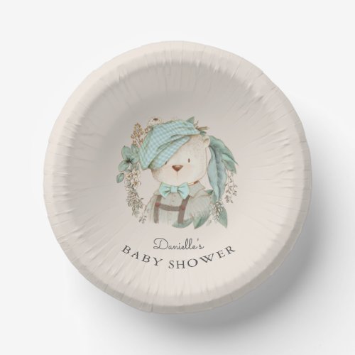 Cute Vintage Teddy Bear Baby Shower for Boy Paper Bowls