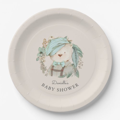 Cute Vintage Teddy Bear Baby Shower for Boy Paper Plates