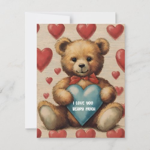 Cute Vintage Teddy Bear I Love You Valentine Card